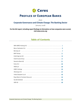 Profiles of European Banks