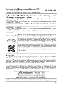 Saudi Journal of Economics and Finance (SJEF) ISSN 2523-9414 (Print) Abbreviated Title: Saudi J