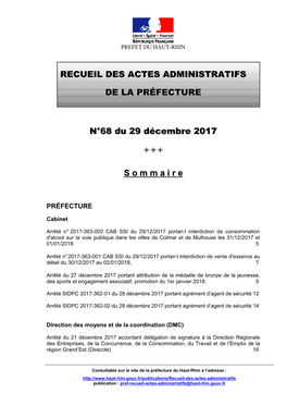 Recueil Des Actes Administratifs De La Préfecture