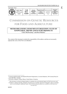 MICRO-ORGANISMS and RUMINANT DIGESTION: STATE of KNOWLEDGE, TRENDS and FUTURE PROSPECTS Chris Mcsweeney1 and Rod Mackie2