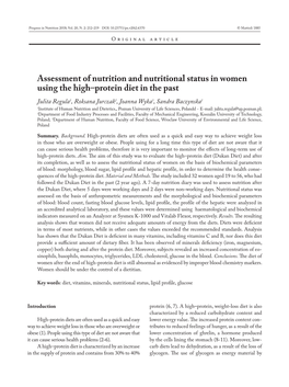 Assessment of Nutrition and Nutritional Status in Women Using the High