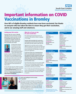 Important Information on COVID Vaccinations in Bromley Over 80% of Eligible Bromley Residents Have Now Been Vaccinated