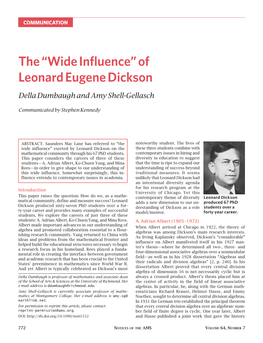 The “Wide Influence” of Leonard Eugene Dickson