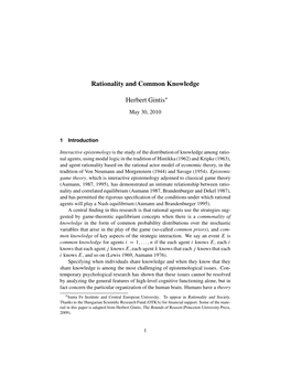 Rationality and Common Knowledge Herbert Gintis