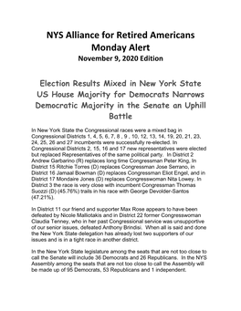 NYS Alliance for Retired Americans Monday Alert November 9, 2020 Edition