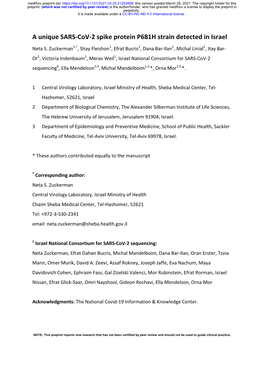 A Unique SARS-Cov-2 Spike Protein P681H Strain Detected in Israel