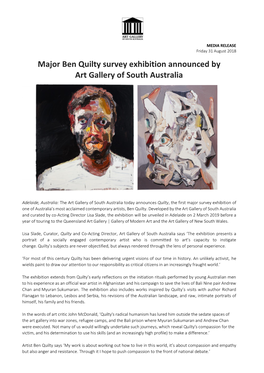 Major Ben Quilty Survey Exhibition Announced by Art Gallery of South Australia