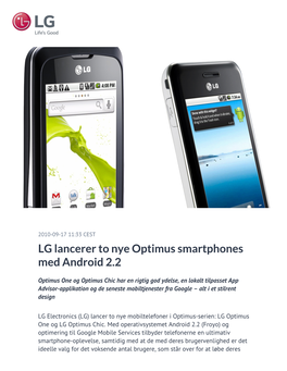 LG Lancerer to Nye Optimus Smartphones Med Android 2.2