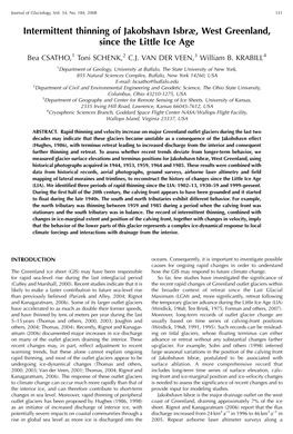 Intermittent Thinning of Jakobshavn Isbræ, West Greenland, Since the Little Ice Age