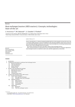 Heat Exchanger/Reactors (HEX Reactors): Concepts, Technologies: State-Of-The-Art