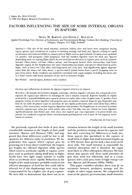 Factors Influencing the Size of Some Internal Organs in Raptors