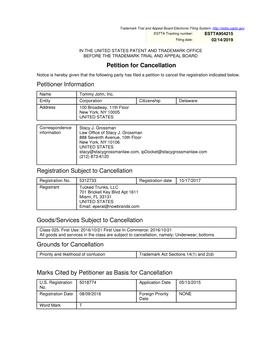 Petition for Cancellation Petitioner Information Registration Subject To