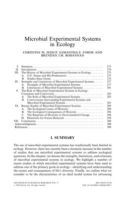 Microbial Experimental Systems in Ecology