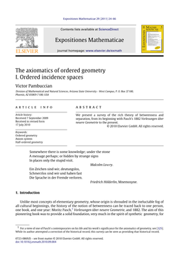 The Axiomatics of Ordered Geometry I