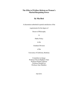 The Effect of Welfare Reform on Women's Marital Bargaining Power