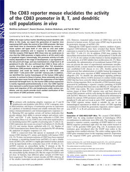 The CD83 Reporter Mouse Elucidates the Activity of the CD83 Promoter in B, T, and Dendritic Cell Populations in Vivo