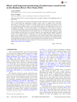 Short- and Long-Term Monitoring of Underwater Sound Levels in the Hudson River (New York, USA)