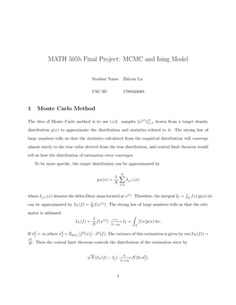 MATH 505B Final Project: MCMC and Ising Model