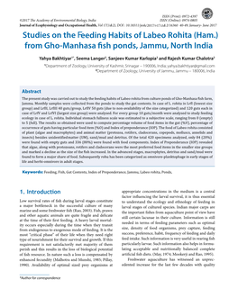 Studies on the Feeding Habits of Labeo Rohita (Ham.)