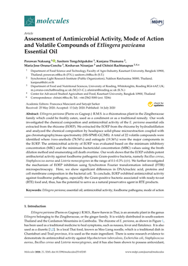 Assessment of Antimicrobial Activity, Mode of Action and Volatile Compounds of Etlingera Pavieana Essential Oil