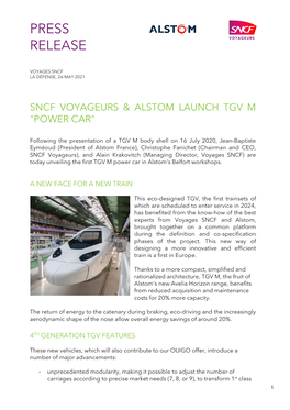 Sncf Voyageurs & Alstom Launch Tgv M "Power Car"