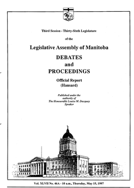 Legislative Assembly of Manitoba DEBATES and PROCEEDINGS