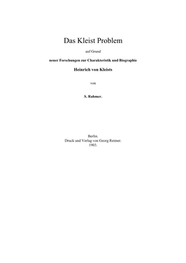 Rahmer: Das Kleist-Problem