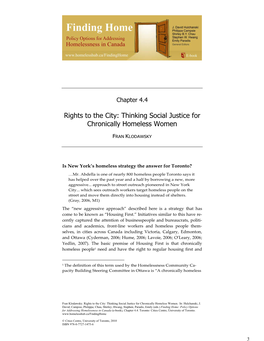 Rights to the City: Thinking Social Justice for Chronically Homeless Women