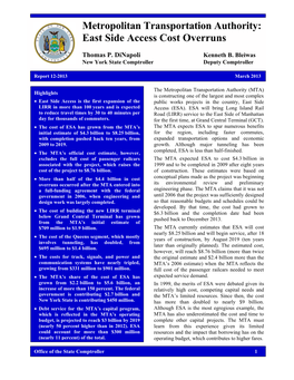 Metropolitan Transportation Authority: East Side Access Cost Overruns