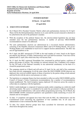 Albania Parliamentary Elections 2009 Interim Report 1 Draft