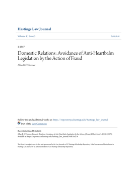 Domestic Relations: Avoidance of Anti-Heartbalm Legislation by the Action of Fraud Allan B