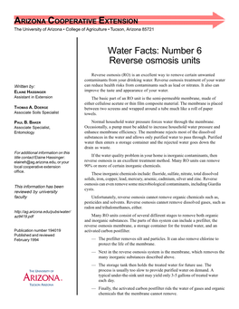 Water Facts: Number 6 Reverse Osmosis Units