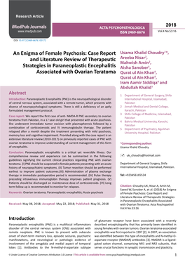An Enigma of Female Psychosis: Case Report and Literature Review