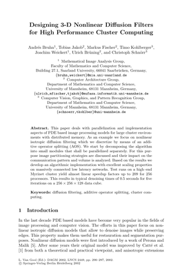 Designing 3-D Nonlinear Diffusion Filters for High Performance Cluster