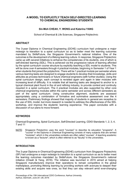 A Model to Explicitly Teach Self-Directed Learning to Chemical Engineering Students