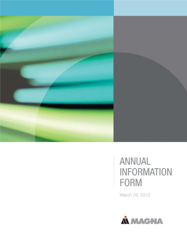 Annual Information Form Dated March 29, 2012