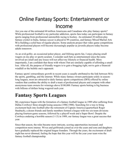 Online Fantasy Sports