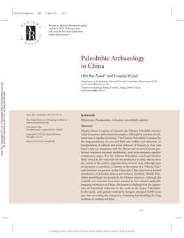 Paleolithic Archaeology in China