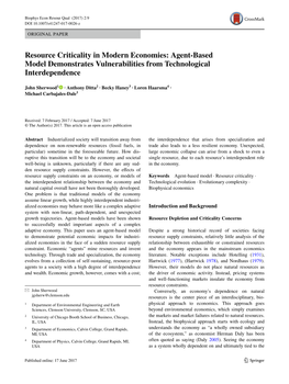 Resource Criticality in Modern Economies: Agent-Based Model Demonstrates Vulnerabilities from Technological Interdependence