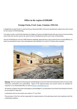 Offers in the Region of £500,000 Grange Farm, Crow Lane, Unstone, S18