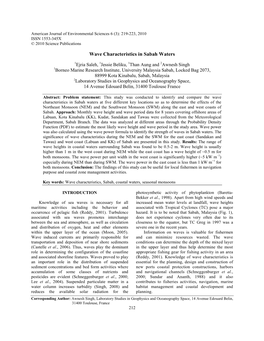 Wave Characteristics in Sabah Waters