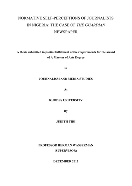 Normative Self-Perceptions of Journalists in Nigeria: the Case of the Guardian Newspaper