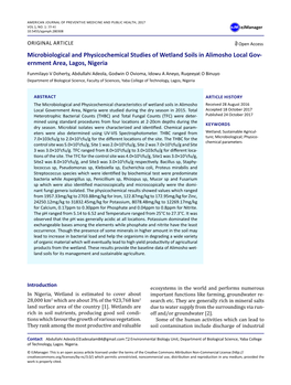 Microbiological and Physicochemical Studies of Wetland Soils in Alimosho Local