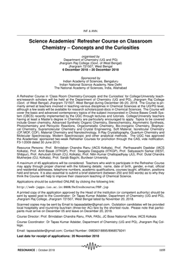 Science Academies' Refresher Course on Classroom Chemistry