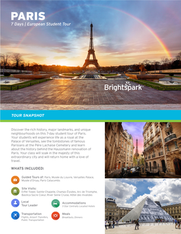 Brightspark Paris 7 Day European Student Tour