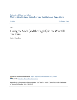 In the Windfall Tax Cases Stanley I