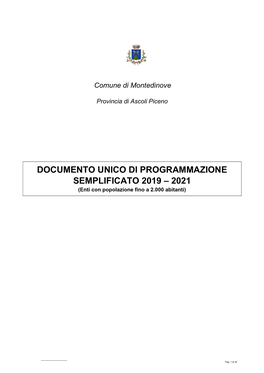 DOCUMENTO UNICO DI PROGRAMMAZIONE SEMPLIFICATO 2019 – 2021 (Enti Con Popolazione Fino a 2.000 Abitanti)