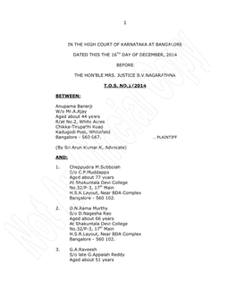 In the High Court of Karnataka at Bangalore Dated This the 16Th Day of December, 2014 Before the Hon'ble Mrs. Justice B.V.Naga