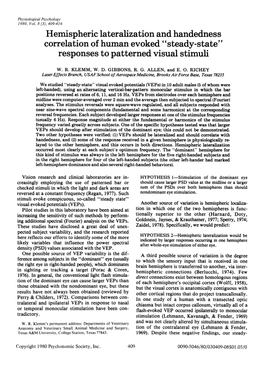 Hemispheric Lateralization and Handedness Correlation of Human Evoked 