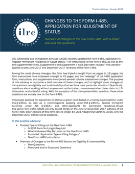 Changes to the Form I-485, Application for Adjustment of Status